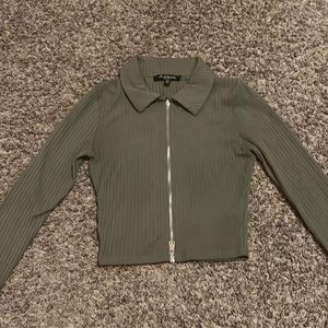 Mixed Threads Two Zip Collared Crop Top